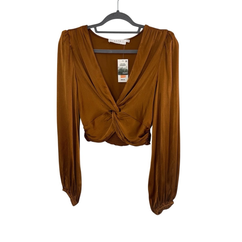 Astr The Label Women's Copper Nix Twist Front Long Sleeve Blouse Size Medium NEW